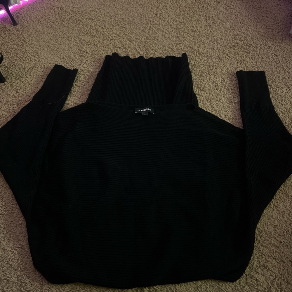 Express Black Ribbed Off The Shoulder Sweater Dress
